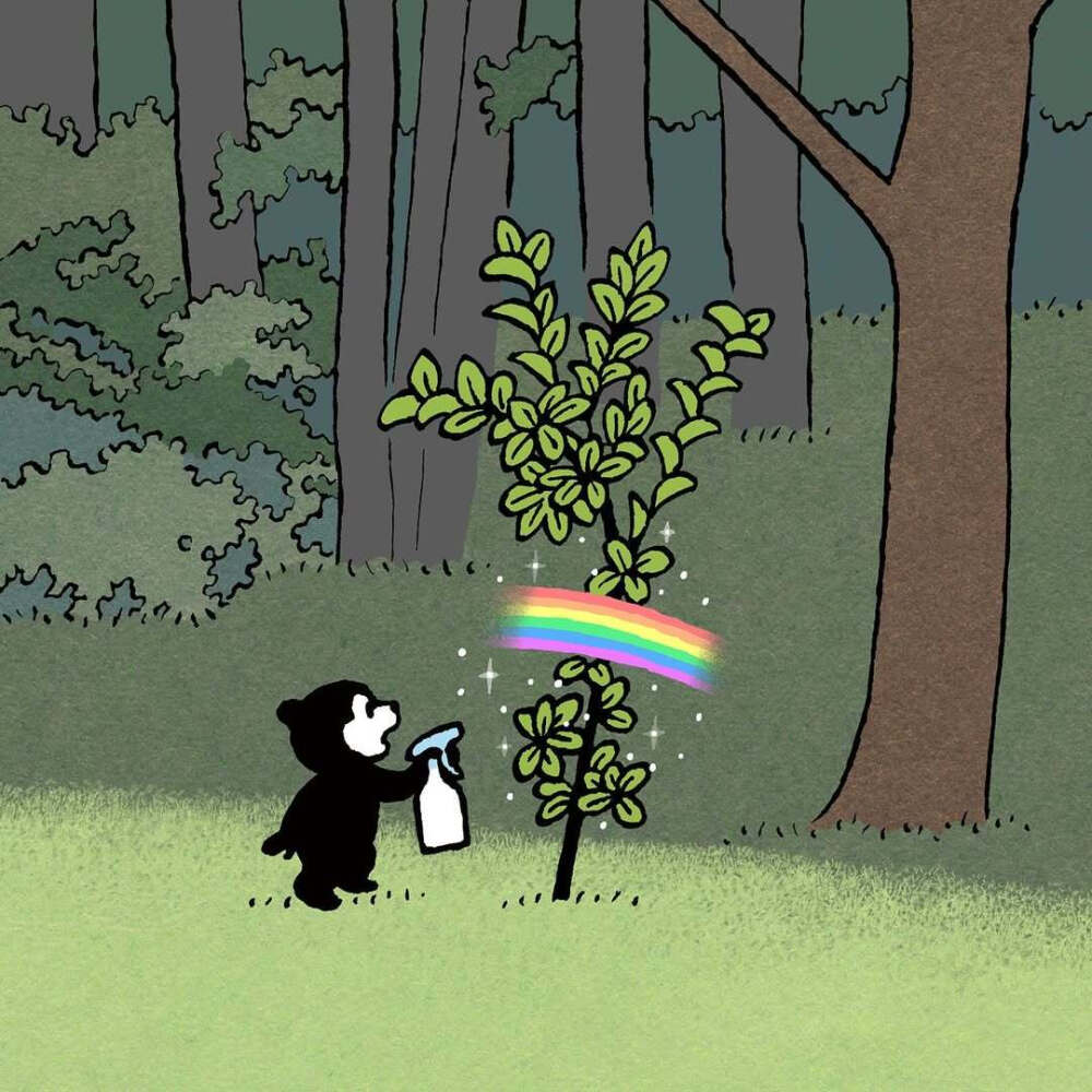快看，小熊在草地上喷出了一道彩虹
插画师：西村ツチカ
