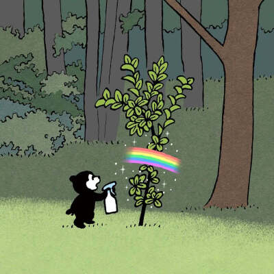 快看，小熊在草地上喷出了一道彩虹
插画师：西村ツチカ