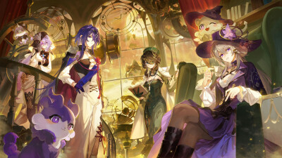 
【「奇美拉公园」倒计时6天贺图②角色服设原稿】
女巫茶会正在悄然进行。
“一切就绪！”一个奇特的身影敲响了窗户。
……看来她们又在密谋什么大事了。
————————————
感谢画师：aeondrk（X）绘制贺图