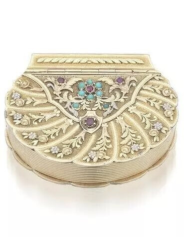An early 19th century Swiss vari-coloured gold and gem-set box