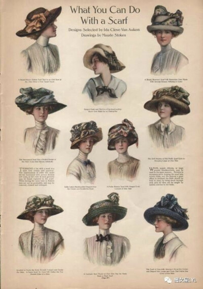 1910年的时尚杂志教你怎样用围巾来装饰帽檐。