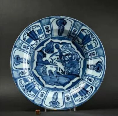 17世纪代尔夫特蓝陶盘 克拉克风格