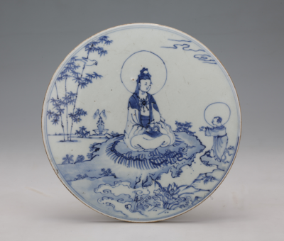 明成化 青花童子拜观音圆形瓷板观复博物馆藏