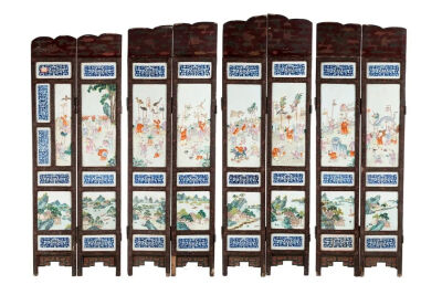 清代 朱漆嵌瓷板婴戏纹木屏风南京博物院藏