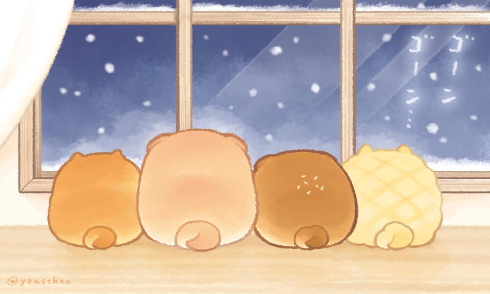 面包小狗冬日插画