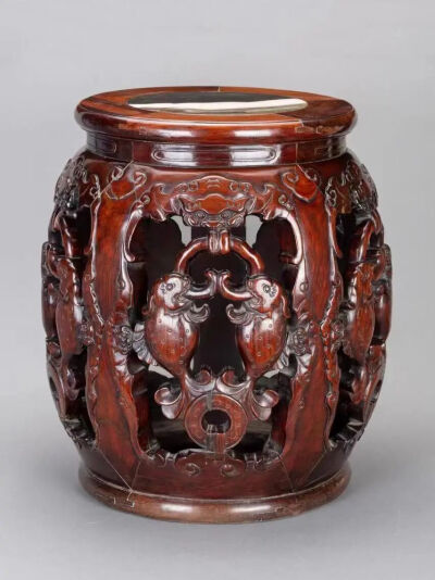 清中期 红木理石面双鱼纹绣墩观复博物馆藏