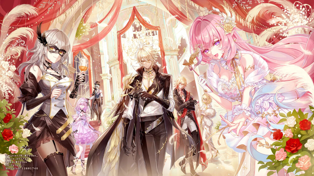 
【HoYoLAB崩铁3.7活动「面具舞会」插画】
「黄金游乐园的最后几天，大家齐聚参加化妆舞会。在神秘面具与优雅服装下，他们度过了魔幻的夜晚。而这个夜晚，▉▉▉▉▉的登场，让整个大厅都屏息了……」
————————————
感谢画师：Fylus_（X）绘制作品 ​