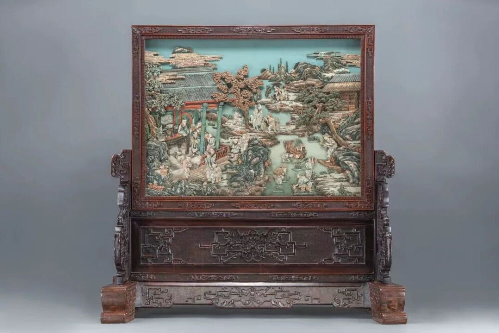 清中期或晚期 红木嵌骨雕人物玻璃座屏 观复博物馆藏