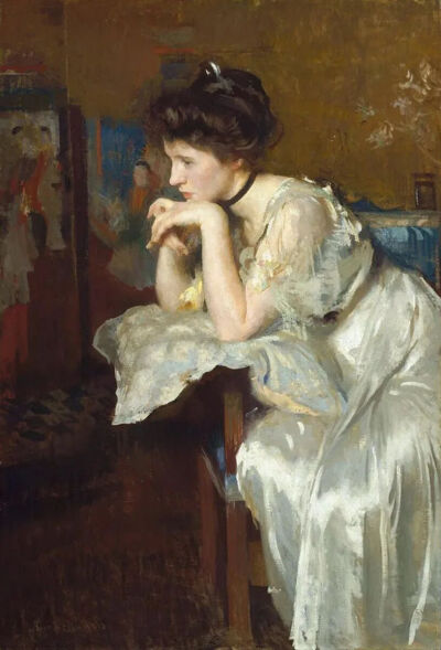 《Reverie (Katharine Finn)_梦境（凯瑟琳·芬恩）》1913年，布面油画，127.32 x 86.68 cm美国马萨诸塞州-波士顿美术博物馆收藏