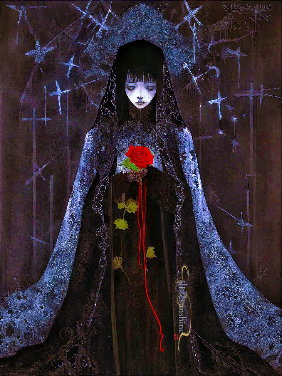 不详赋|在我已经入殓的心上，生命的玫瑰展开了枝桠#怪诞美学#充能计划画画#玫瑰少女