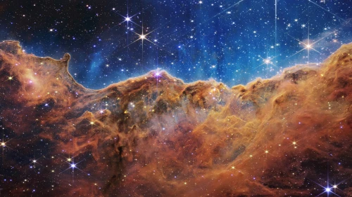 星云与繁星夜空 宇宙景象 深空摄影 橙蓝配色 4K