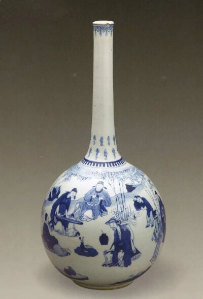 ▲   [清康熙] 青花竹林七贤图槌把瓶故宫博物院藏