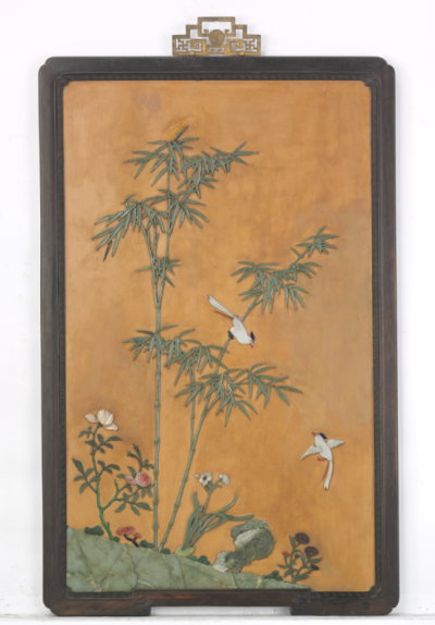 清代 紫檀木边嵌玉石花卉图挂屏故宫博物院藏