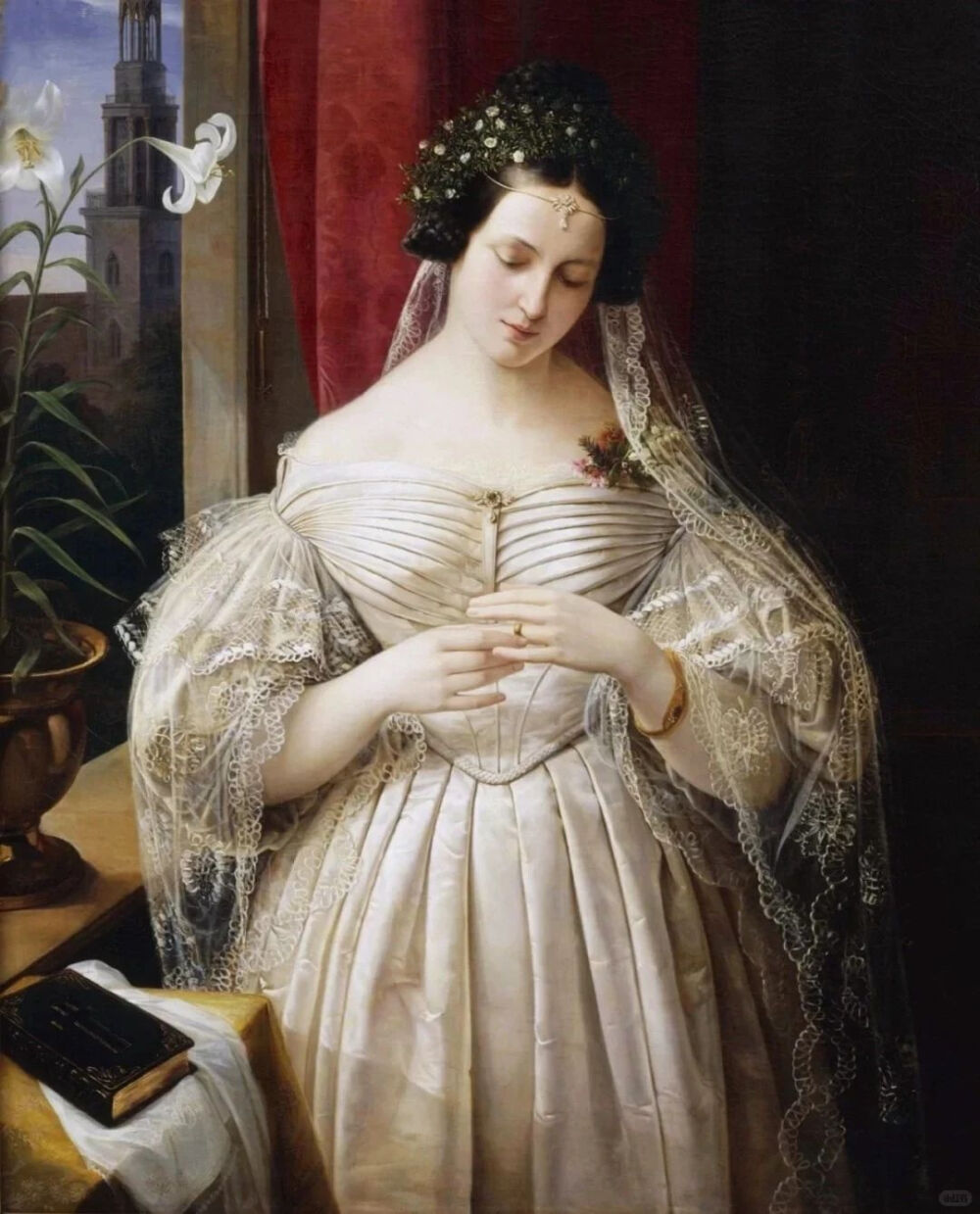 奥古斯特·西奥多·卡塞洛夫斯基，《戴着桃金娘花环的新娘》，1835