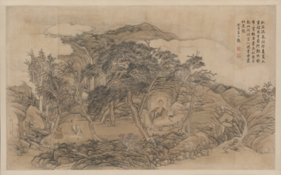 ▲清人绘 《 弘历松荫挥笔》横轴 故宫博物院藏