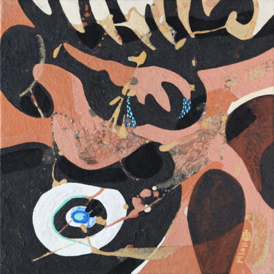 《天机-玄眉朱面》35cmX35cm 布面岩彩 2015