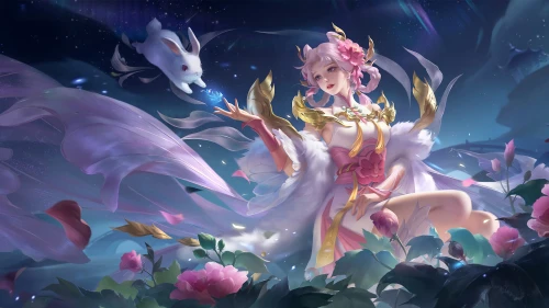 月夜花丛中的仙女 游戏原画 奇幻 仙女 4K