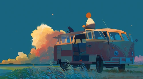复古旅人与云 插画 复古 旅行 4K