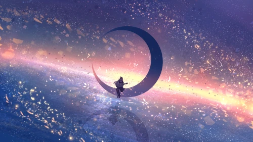 星月独行 科幻 星空 月亮 1080P