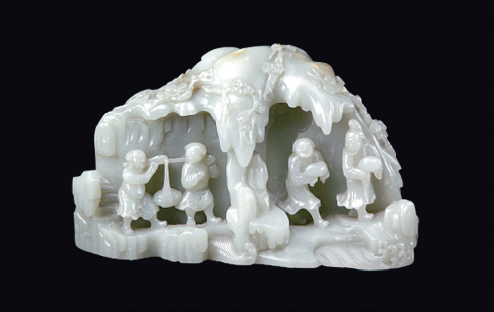 清乾隆 白玉采玉图玉山子
