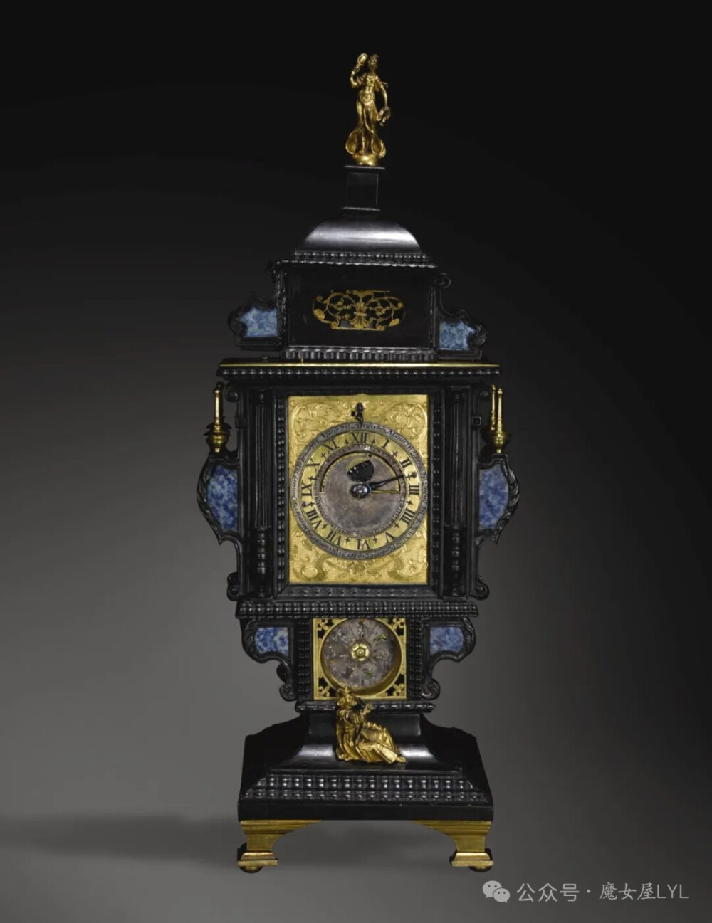 文艺复兴时期乌木、青金石和镀金天文圣体匣台钟，带交叉擒纵机构，卡斯帕·布施曼二世，奥格斯堡，约 1590 年