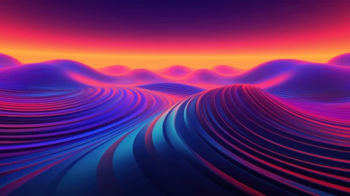 霓虹波浪景观 抽象艺术 未来主义 渐变色彩 4K