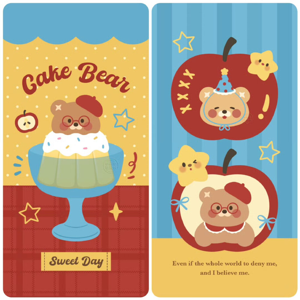 红黄蓝撞色款苹果小熊可爱壁纸