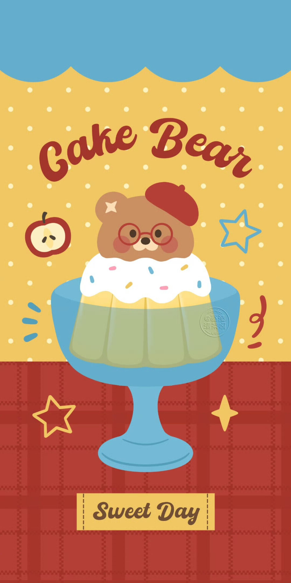 红黄蓝撞色款苹果小熊可爱壁纸