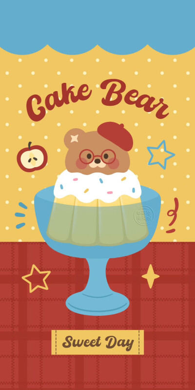 红黄蓝撞色款苹果小熊可爱壁纸