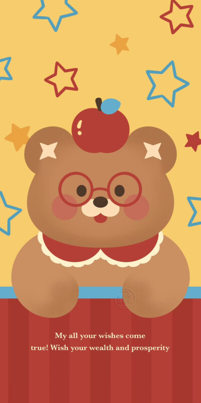 红黄蓝撞色款苹果小熊可爱壁纸