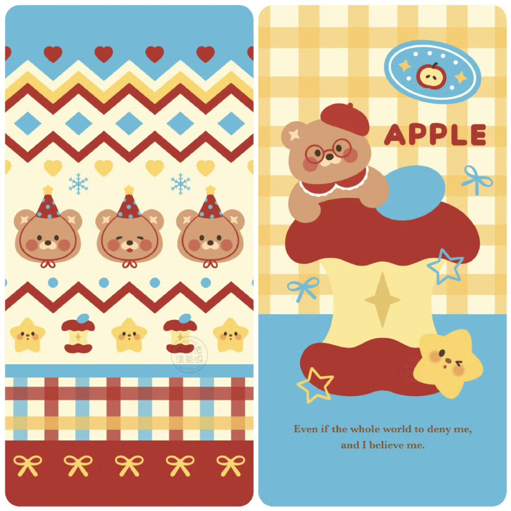 红黄蓝撞色款苹果小熊可爱壁纸