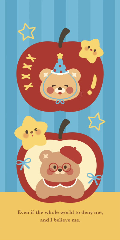 红黄蓝撞色款苹果小熊可爱壁纸