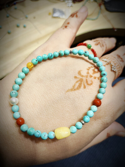 精致手绳，绿松，雷击木