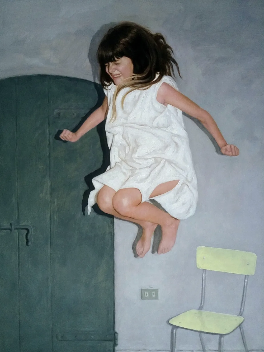 丹尼尔·韦扎尼是一位意大利当代画家，以高度凝练的具象语言和富有哲学意味的画面而受到关注。他的作品多围绕人物形象展开，画面气氛安静而紧张，人物常处于沉思、凝固或若有所思的状态，仿佛被置于时间暂停的瞬间。韦扎尼擅长运用克制的色彩、简化的背景与精准的光影关系，使人物的心理状态成为画面的核心，而非叙事本身。他的绘画在写实基础上带有明显的观念性，关注存在、身份与个体内在经验，画面既理性又富有情绪张力。通过将传统绘画技法与当代精神性思考相结合，韦扎尼在当代具象绘画中形成了一种冷静、内省且极具深度的个人风格。