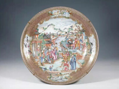 清乾隆 洋彩锁子锦地开光吹箫引凤大盘观复博物馆 藏