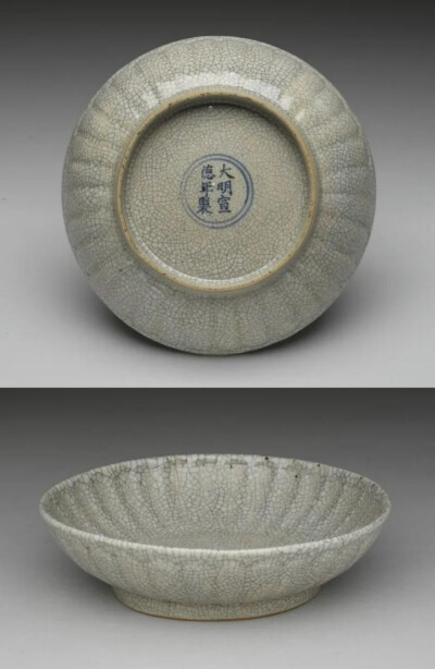 明宣德 仿哥灰青菊瓣盘台北故宫博物院藏