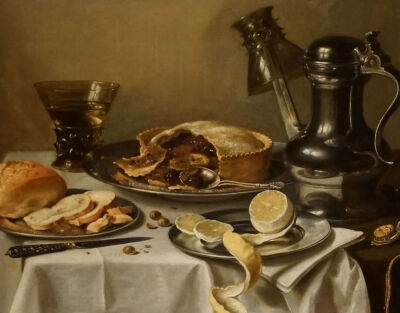 ▲ 静物油画《黑莓派早餐静物》（1641）彼得·克莱士 作现藏于辛辛那提艺术博物馆