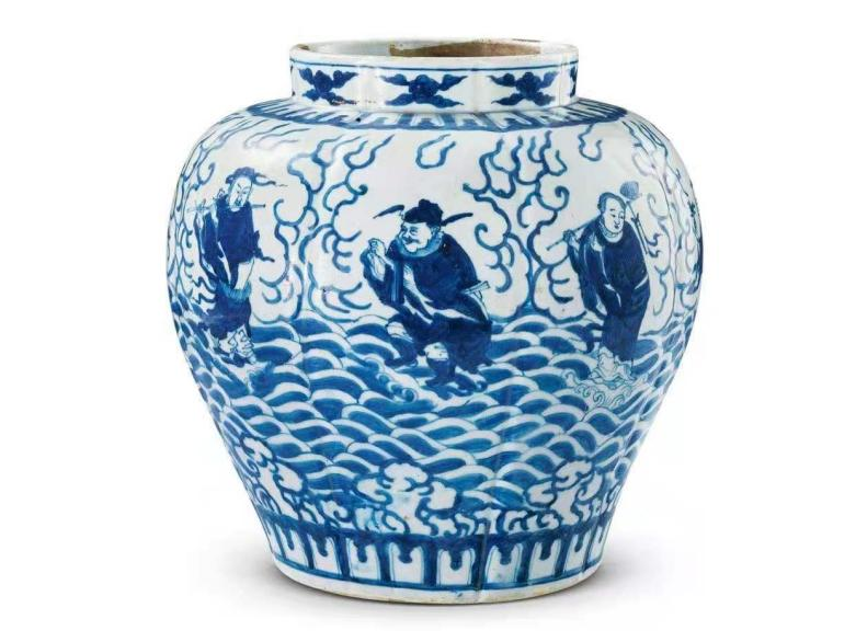 明嘉靖 青花海水八仙图罐 天津博物馆藏