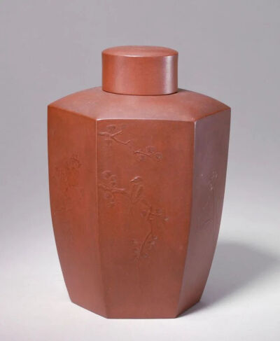 清雍正 宜兴窑紫砂莲心铭花鸟六方茶叶罐故宫博物院藏