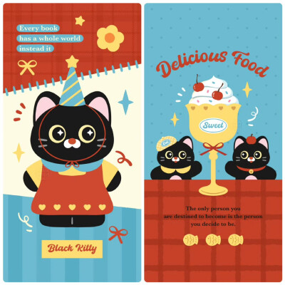 红黄蓝撞色款可爱小黑猫