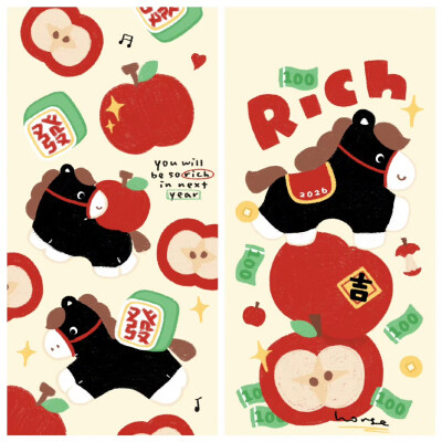 2026马年苹果系列涂鸦壁纸