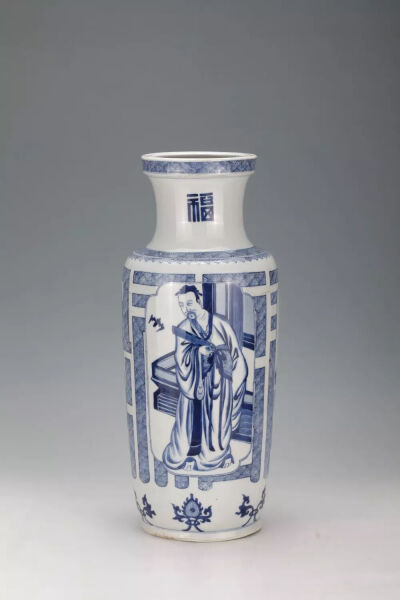 清康熙  青花福禄寿三星棒槌瓶观复博物馆藏