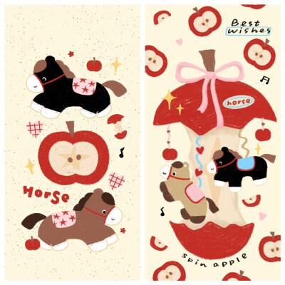 2026马年苹果系列涂鸦壁纸