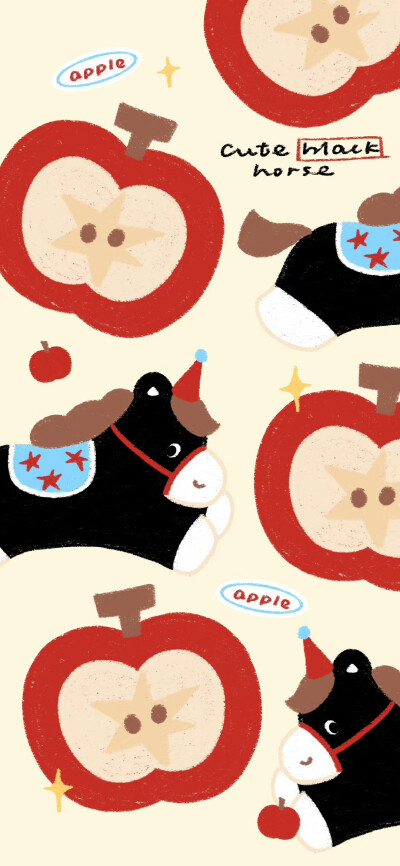 2026马年苹果系列涂鸦壁纸