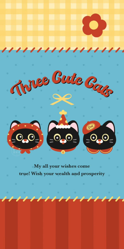 红黄蓝撞色款可爱小黑猫