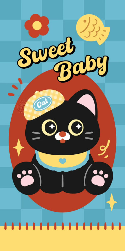 红黄蓝撞色款可爱小黑猫