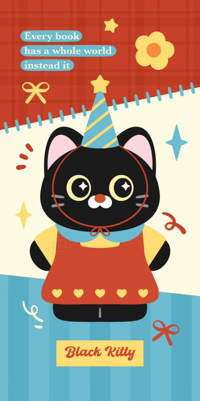 红黄蓝撞色款可爱小黑猫