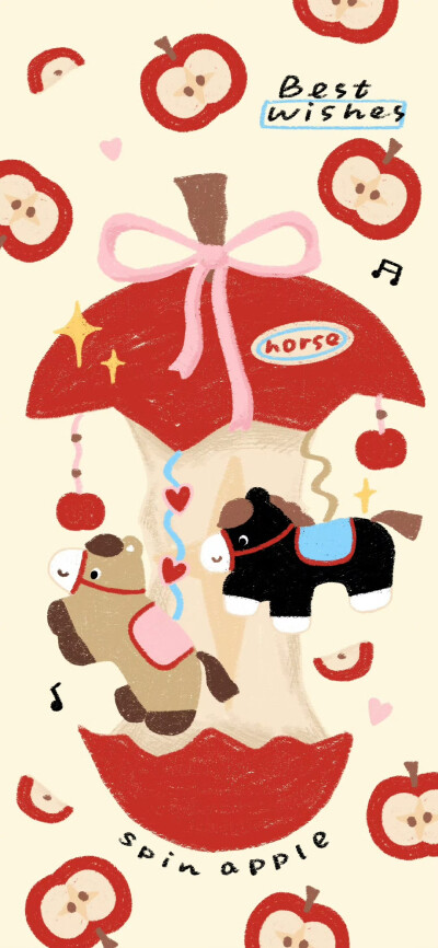 2026马年苹果系列涂鸦壁纸