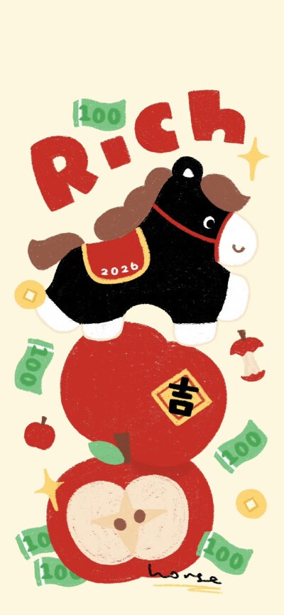 2026马年苹果系列涂鸦壁纸