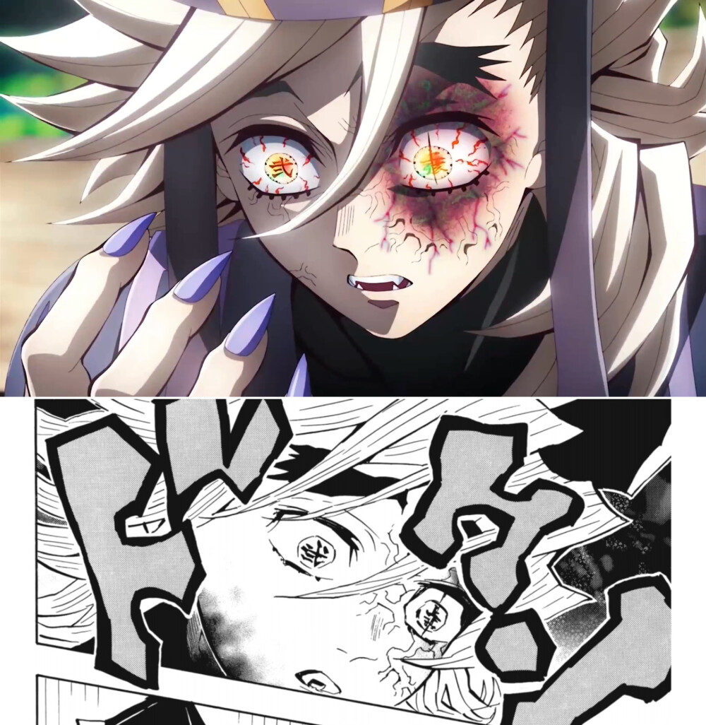 童磨
自拼 无限城第一章上二战（上半场）动画漫画对比
用目前被传上流媒的源拼对比好了 漫画选了东立版（繁体黑白）